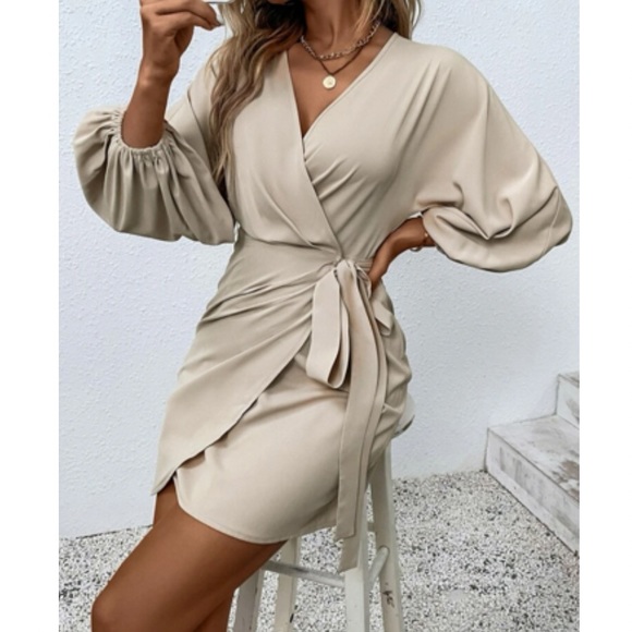 ART DEALER Womens Tie Striped Long Sleeve Surplice Neckline Mini Cocktail Wrap Dress
